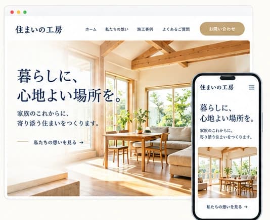 工務店のホームページのデザイン案(PCとスマホ)